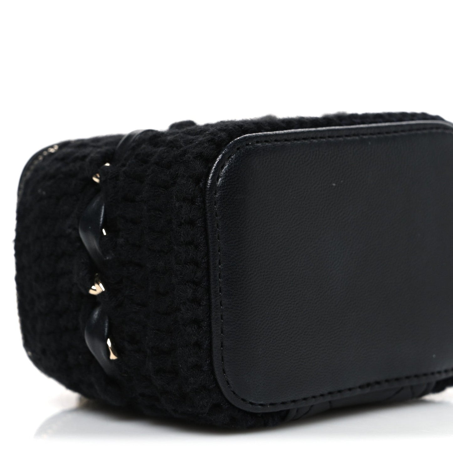 Lambskin Crochet Quilted Mini Vanity Case With Chain Black