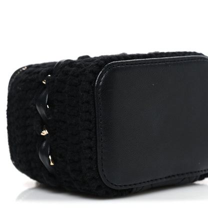 Lambskin Crochet Quilted Mini Vanity Case With Chain Black