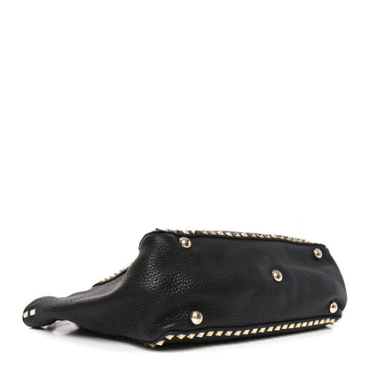 Pebbled Calfskin Medium Rockstud Tote Black