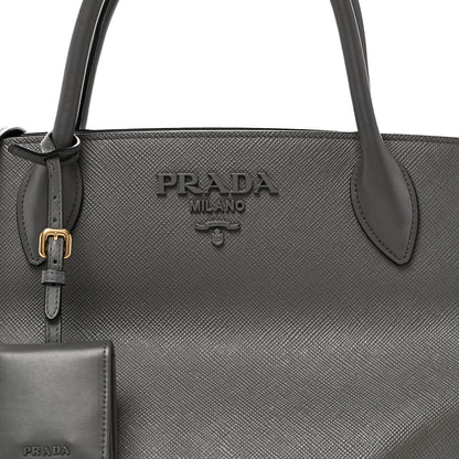 Saffiano Cuir Calfskin Medium Monochrome Top Handle Tote Ardesia