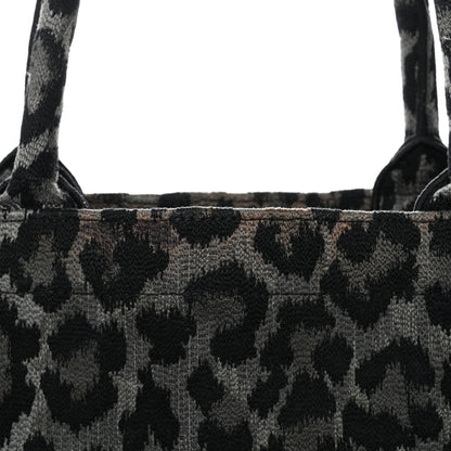 Canvas Mizza Embroidered Large Leopard Book Tote Grey