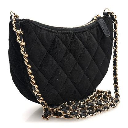 Velvet Crystal Quilted Chain Hobo Black
