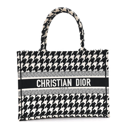 Canvas Macro Houndstooth Embroidered Medium Book Tote Black White