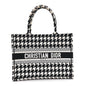 Canvas Macro Houndstooth Embroidered Medium Book Tote Black White
