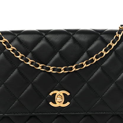 Lambskin Quilted CC Pearl Crush Wallet on Chain WOC Black