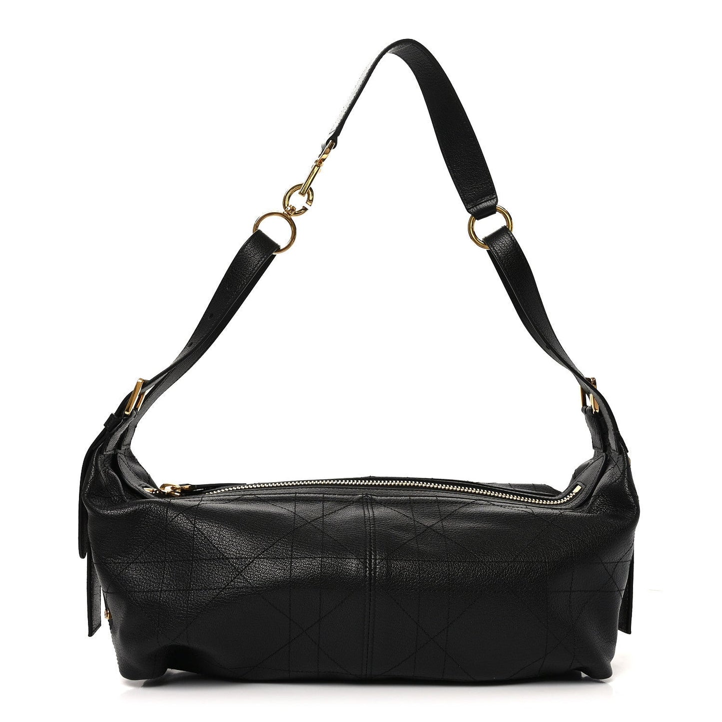 Shiny Grained Calfskin Macrocannage Medium D-Journey Bag Black
