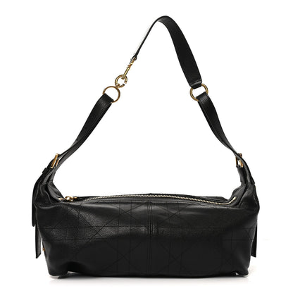 Shiny Grained Calfskin Macrocannage Medium D-Journey Bag Black