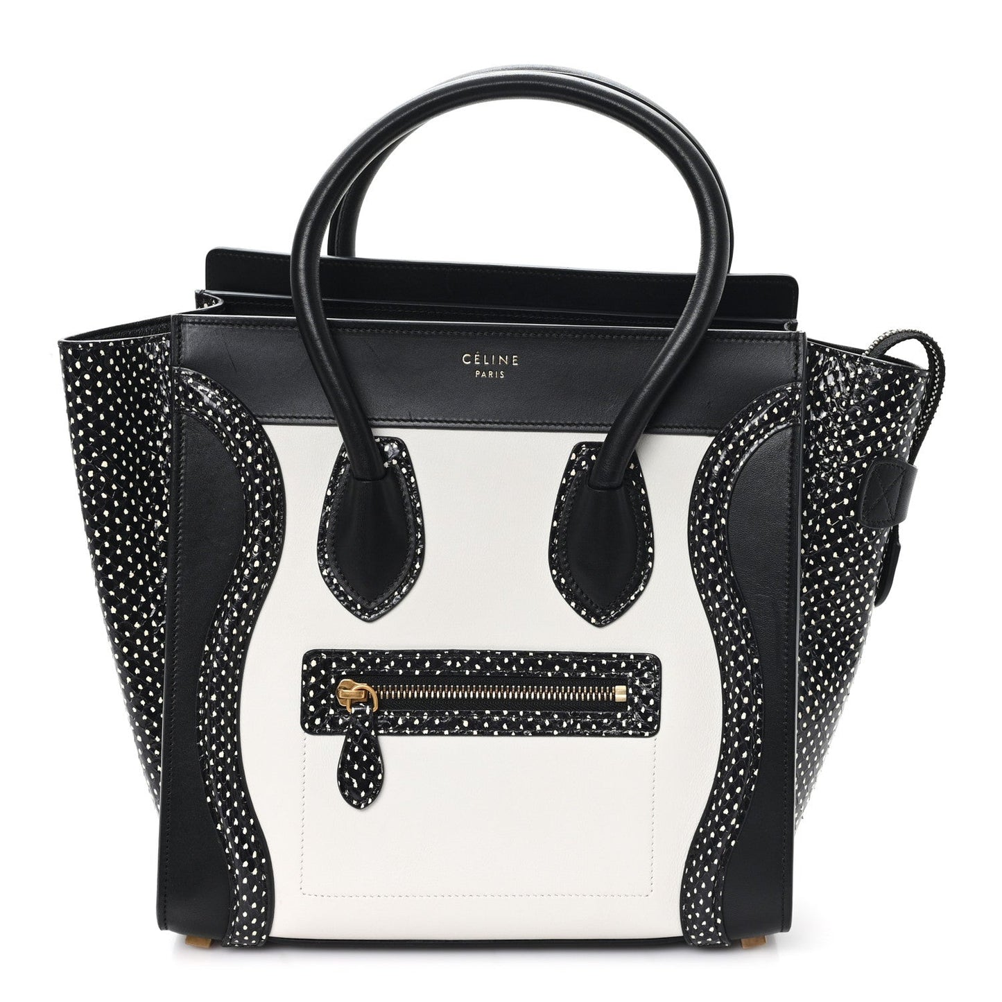 Polka Dot Snakeskin Smooth Calfskin Micro Luggage Black White
