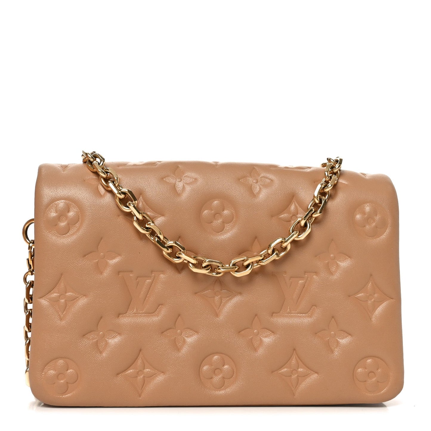 Lambskin Embossed Monogram Pochette Coussin Camel
