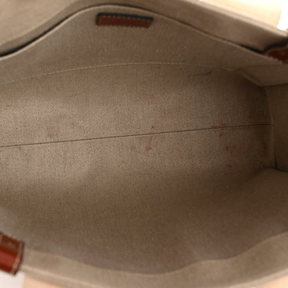 Linen Calfskin Medium Woody Ribbon Tote White Brown