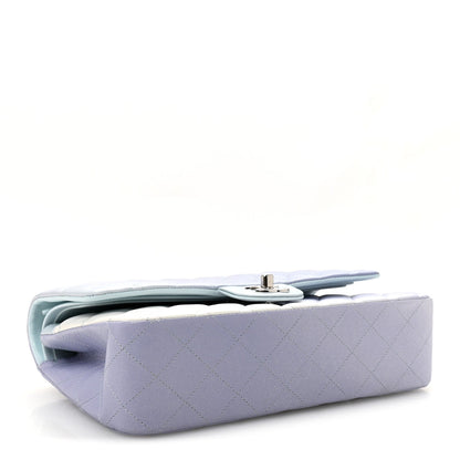 Perforated Lambskin Quilted Medium Double Flap Light Blue Light Purple White