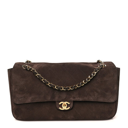 Suede Calfskin Small Souplissimo Maxi Flap Dark Brown