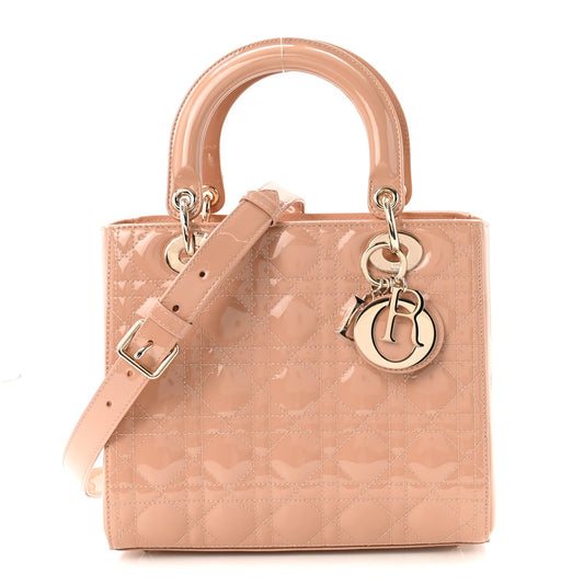 Patent Cannage Medium Lady Dior Rose Des Vents