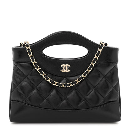 Shiny Crumpled Calfskin Quilted Nano 31 Shopping Bag Black