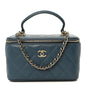 Lambskin Quilted Small Top Handle Vanity Case With Chain Blue