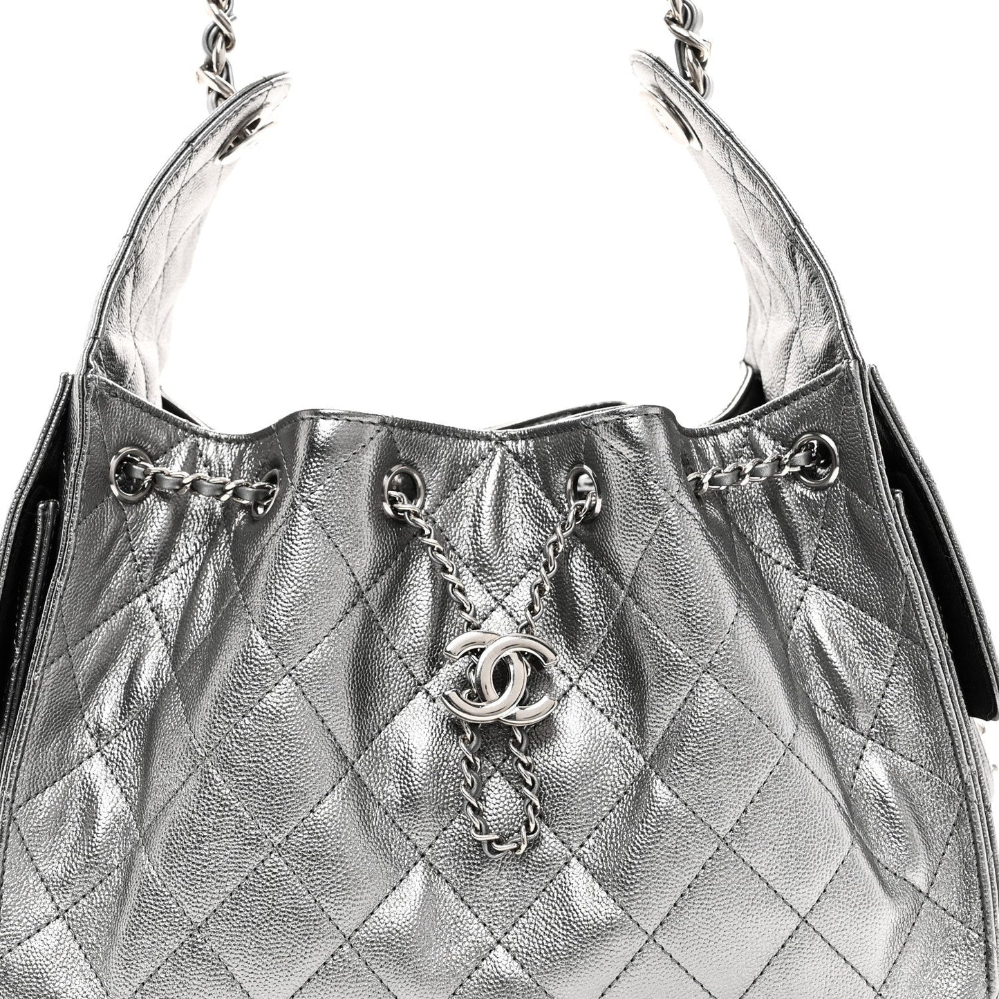 Metallic Caviar Quilted Small Chanel 25 Handbag Anthracite
