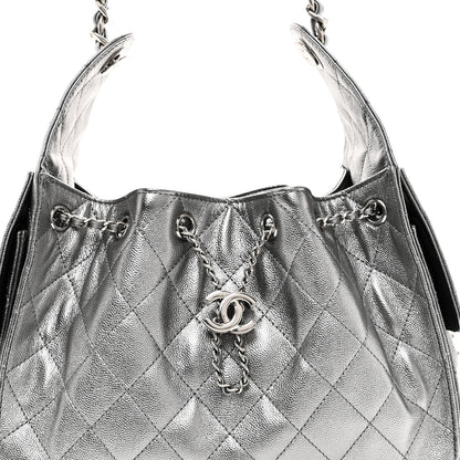 Metallic Caviar Quilted Small Chanel 25 Handbag Anthracite