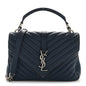 Sheepskin Matelasse Chevron Monogram Medium College Bag Navy