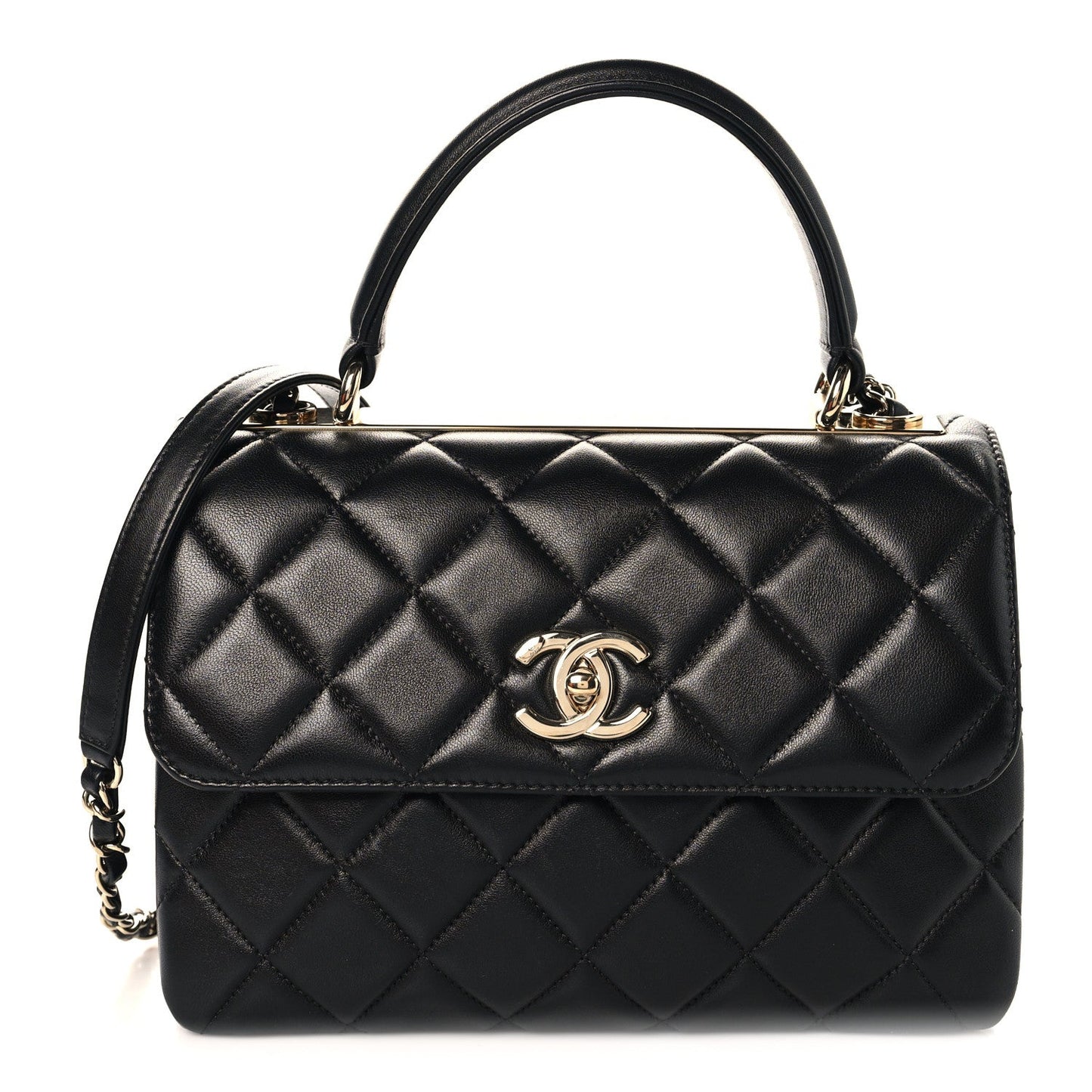 Lambskin Quilted Small Trendy CC Dual Handle Flap Bag Black
