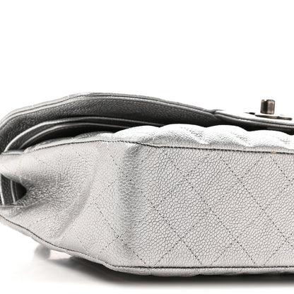 Metallic Caviar Quilted Medium Double Flap Silvery
