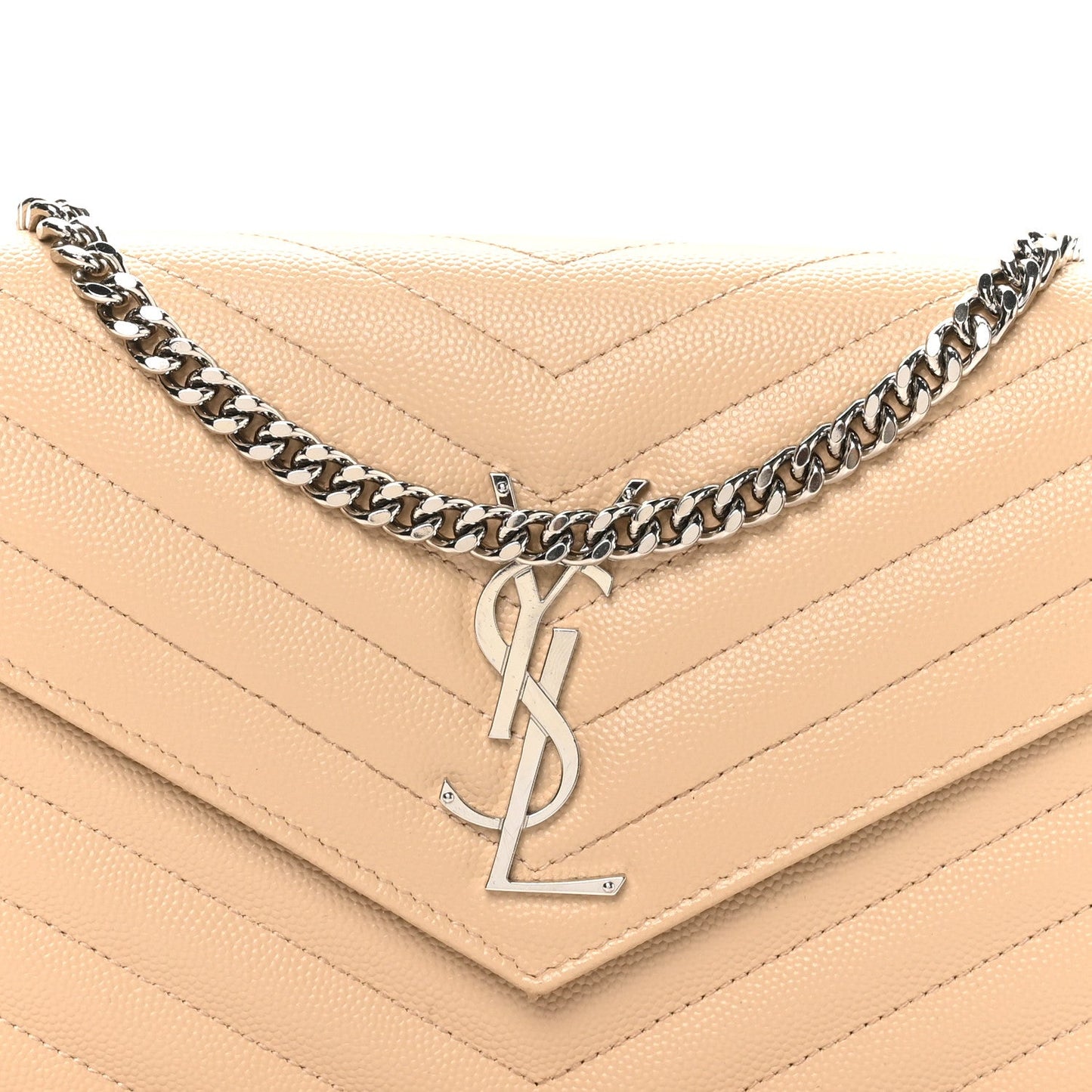 Grain De Poudre Matelasse Chevron Monogram Chain Wallet Nude Powder