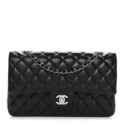 Lambskin Quilted Medium Double Flap Black