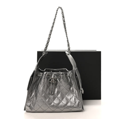 Metallic Caviar Quilted Small Chanel 25 Handbag Anthracite