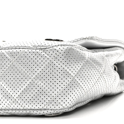 Perforated Metallic Lambskin Small CC Medals Flap Silver
