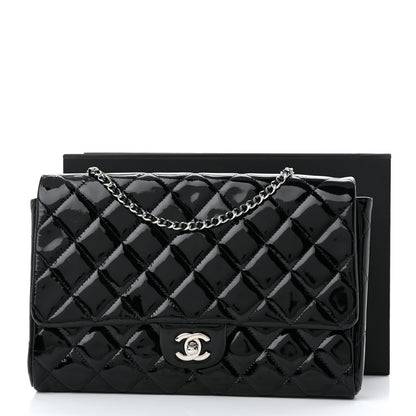 Patent Quilted Clutch with Chain Flap Black