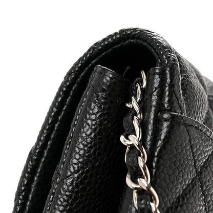 Caviar Quilted Clutch With Chain Flap Black