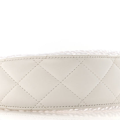 Mesh Shiny Lambskin Chain Hobo White