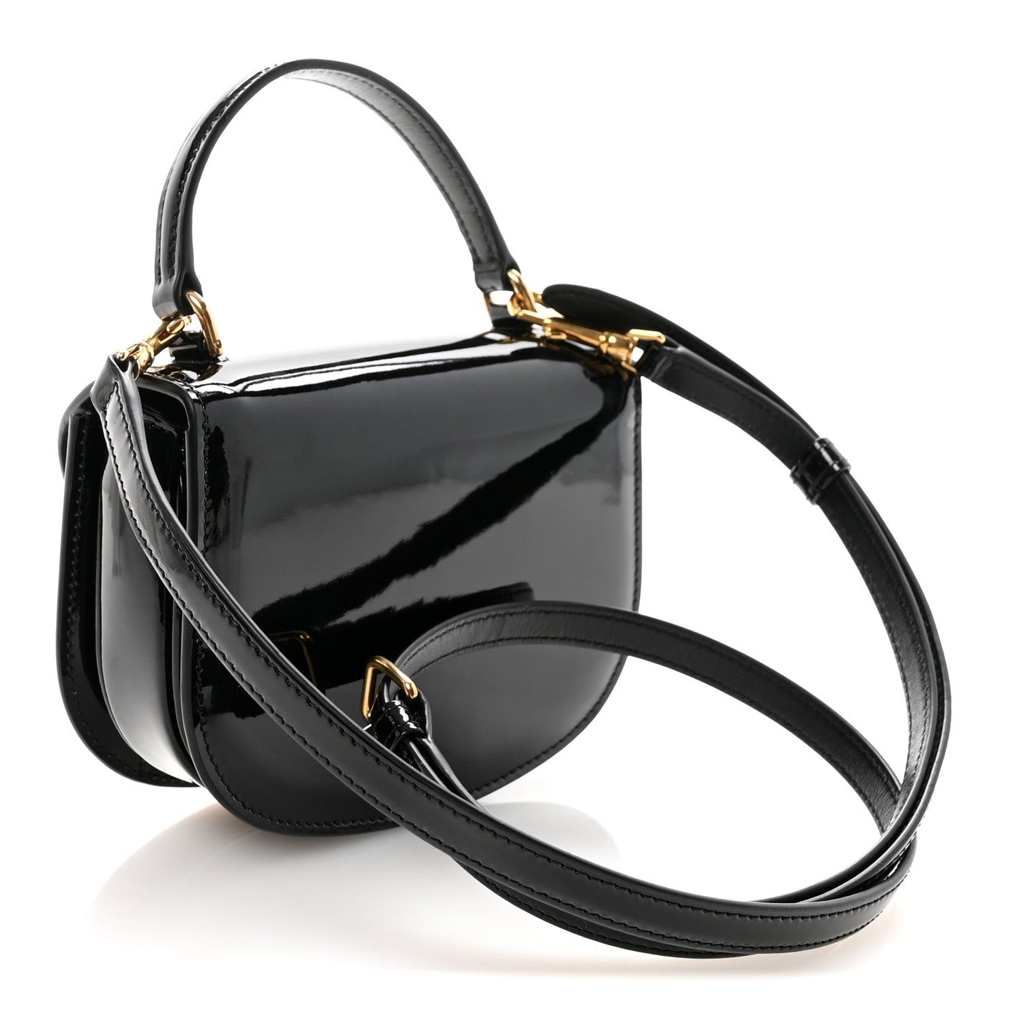 Patent Calfskin Triomphe Mini Besace Clea Black