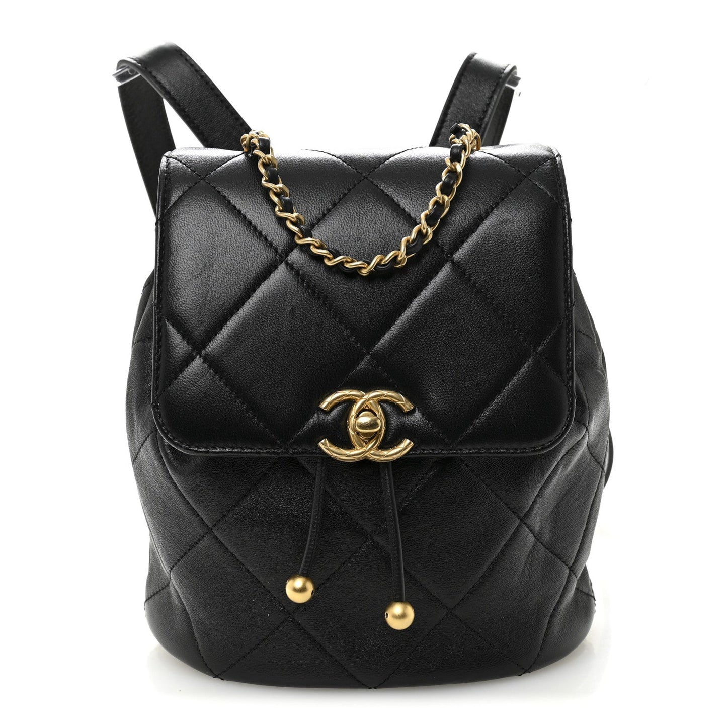 Lambskin Quilted Logo Mini Backpack Black