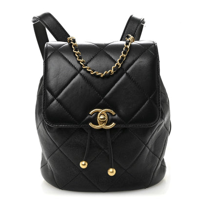 Lambskin Quilted Logo Mini Backpack Black