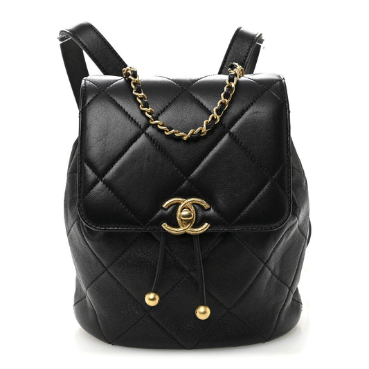 Lambskin Quilted Logo Mini Backpack Black