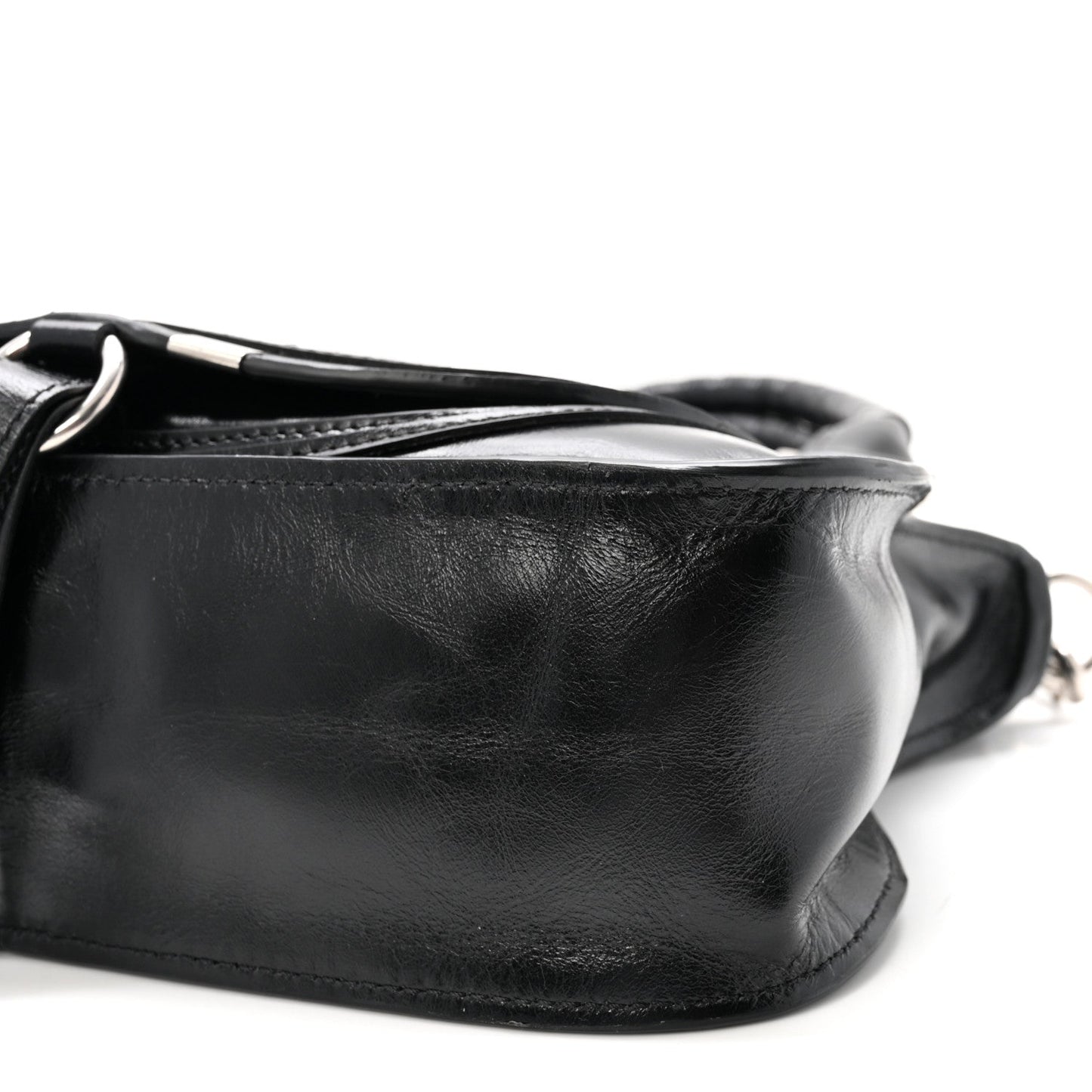 Shiny Grained Calfskin Small Marcie Bag Black