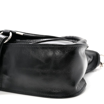 Shiny Grained Calfskin Small Marcie Bag Black