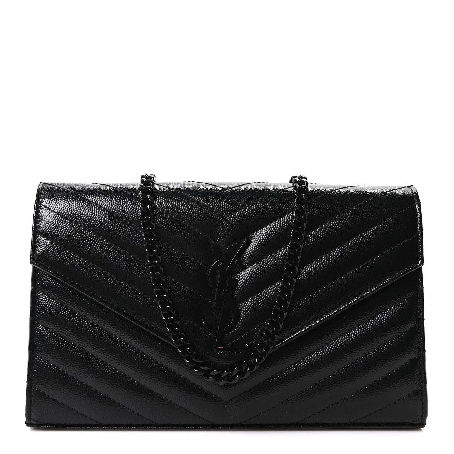 Grain De Poudre Matelasse Chevron Monogram Monochrome Chain Wallet Black
