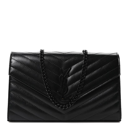 Grain De Poudre Matelasse Chevron Monogram Monochrome Chain Wallet Black