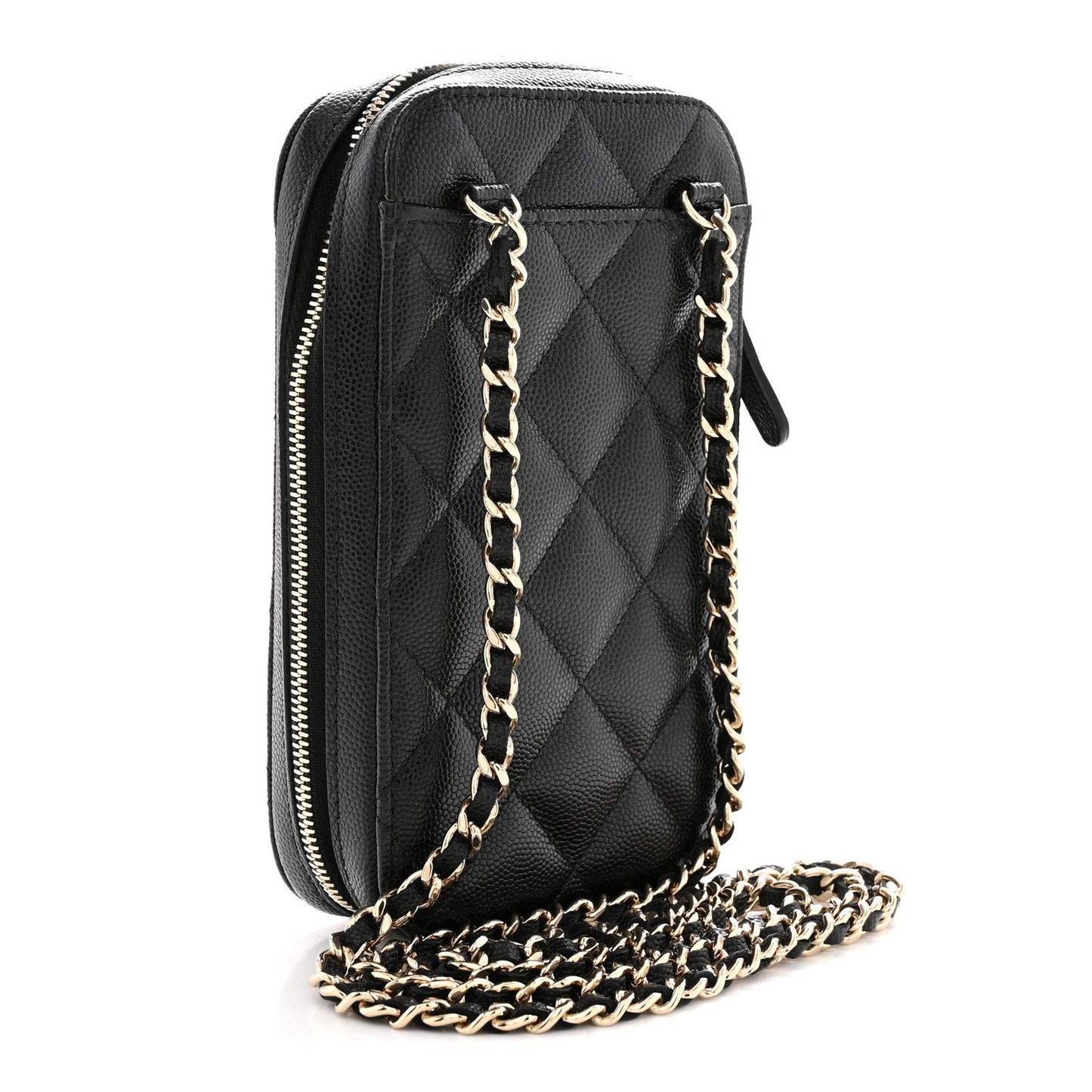 Caviar Quilted Phone Holder Wallet On Chain WOC Black