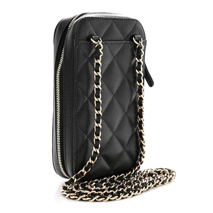 Caviar Quilted Phone Holder Wallet On Chain WOC Black