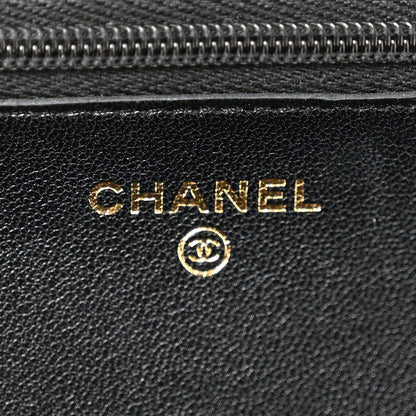 Lambskin Patent Calfskin Quilted Hold The Line CC Wallet On Chain WOC Black