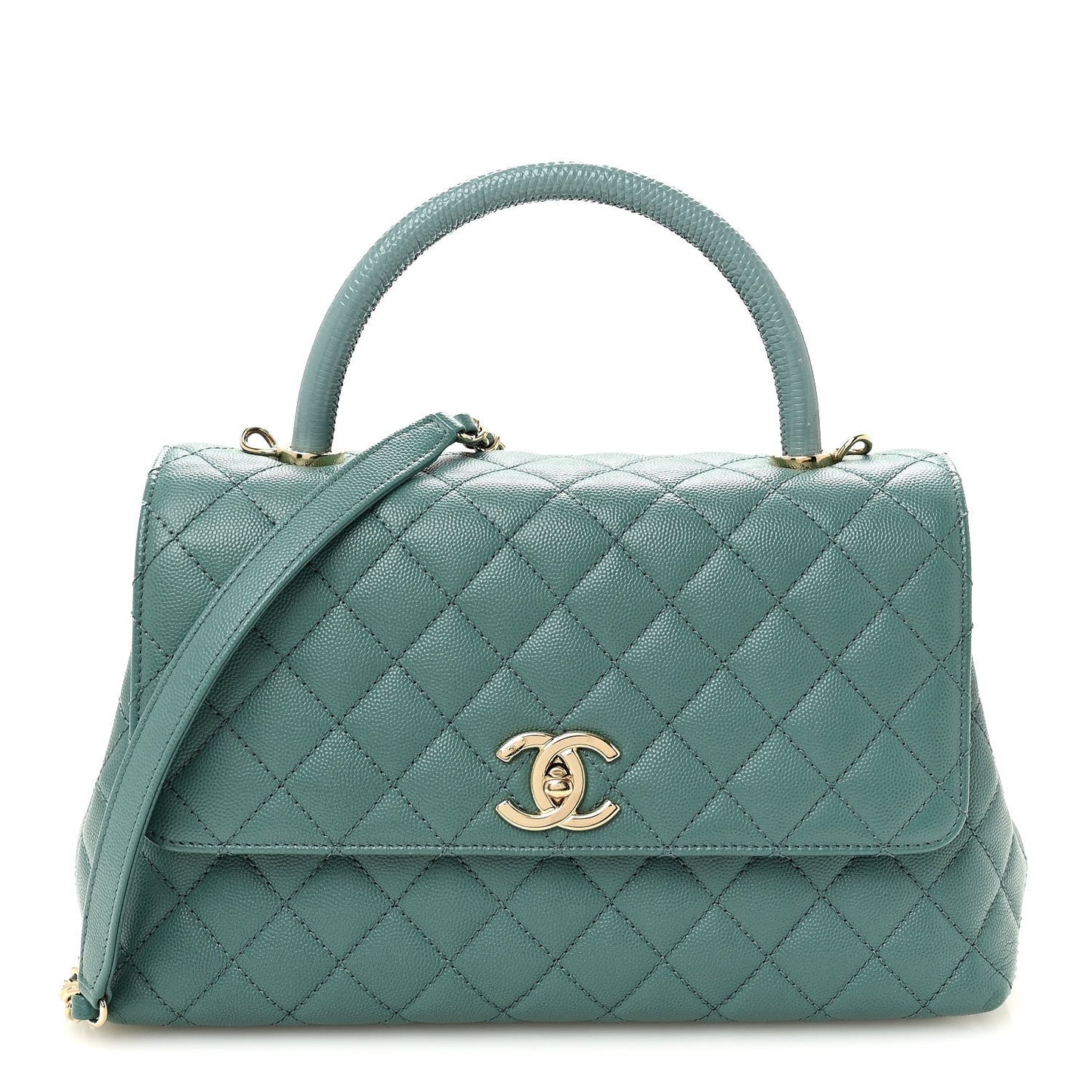 Caviar Quilted Lizard Embossed Small Coco Handle Flap Green