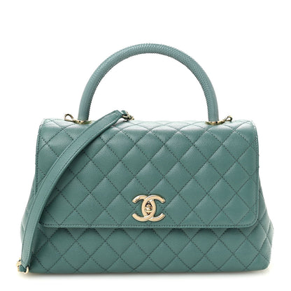 Caviar Quilted Lizard Embossed Small Coco Handle Flap Green