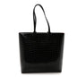 Patent Calfskin Crocodile Embossed Spikes Zipped Cabata Tote Black