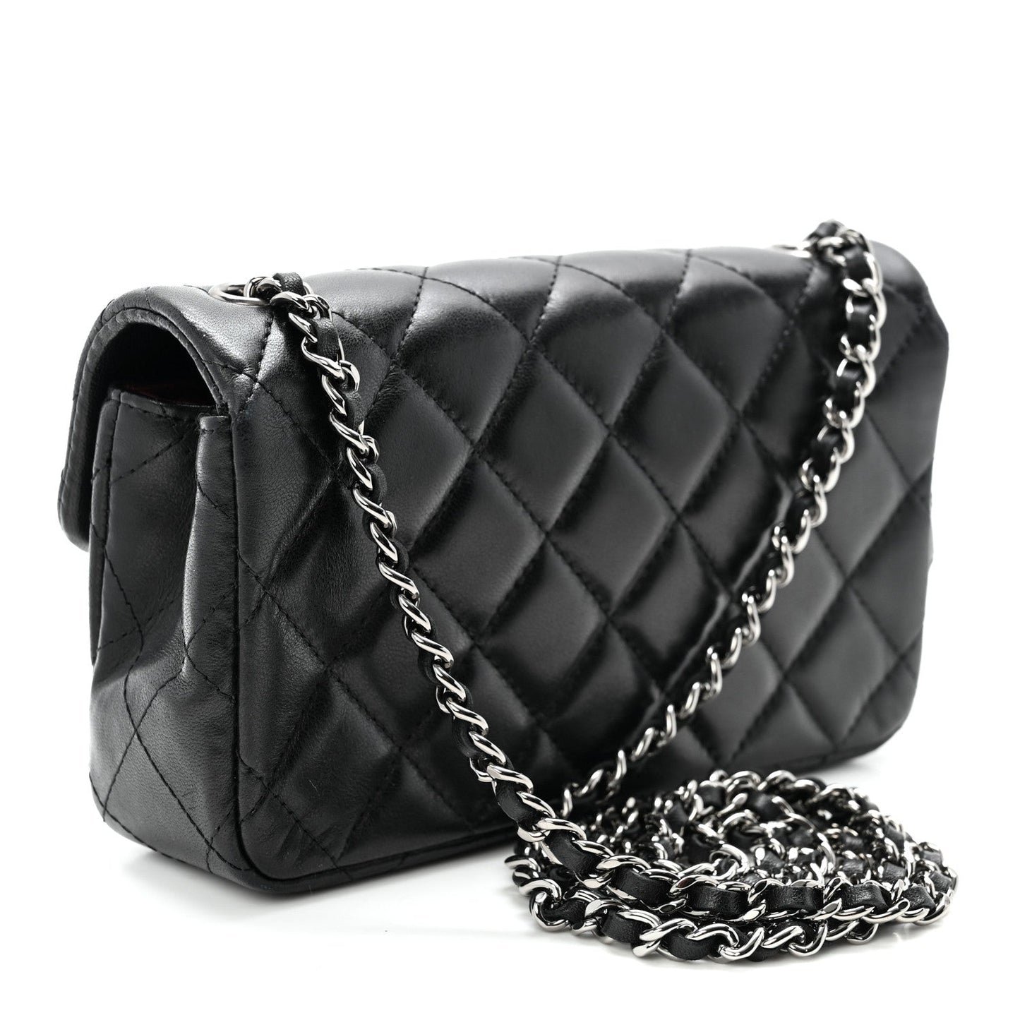 Lambskin Quilted Extra Mini Rectangular Flap Black