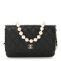 Lambskin Quilted Pearl Wallet On Chain WOC Black