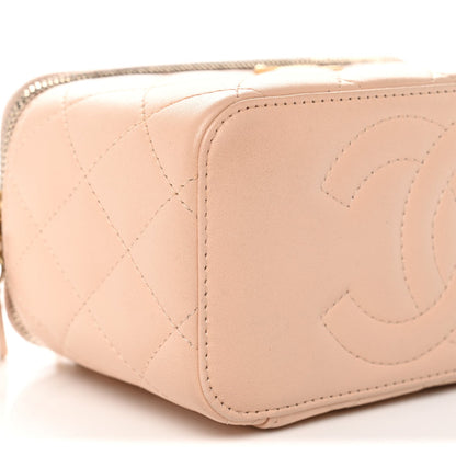 Lambskin Quilted Sweet Camellia Small Vanity Case With Chain Pink