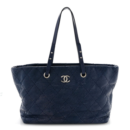 Glazed Calfskin Large On The Road Tote Dark Blue