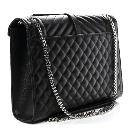 Grain De Poudre Textured Mixed Matelasse Large Triquilt Monogram Satchel Black